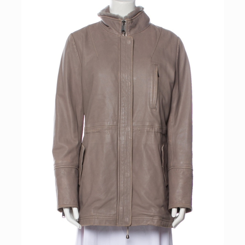 JUNE sz8-10 Taupe Leather Jacket Coat w/ FUR & PADDED LINING Muubaa Veda